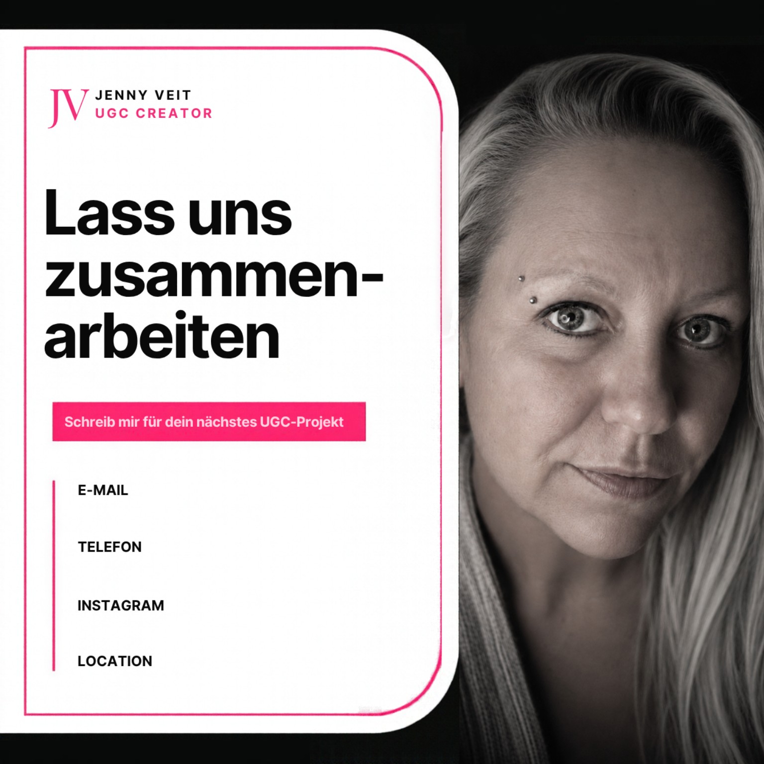 Portfolio-Seite Lass uns zusammenarbeiten mit Porträt von Jenny Veit