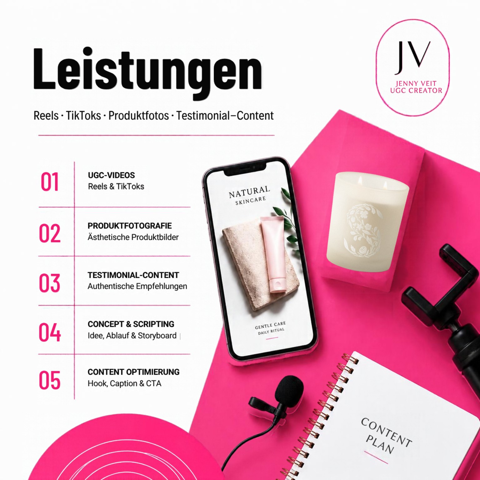Portfolio-Seite mit den UGC-Leistungen von Jenny Veit